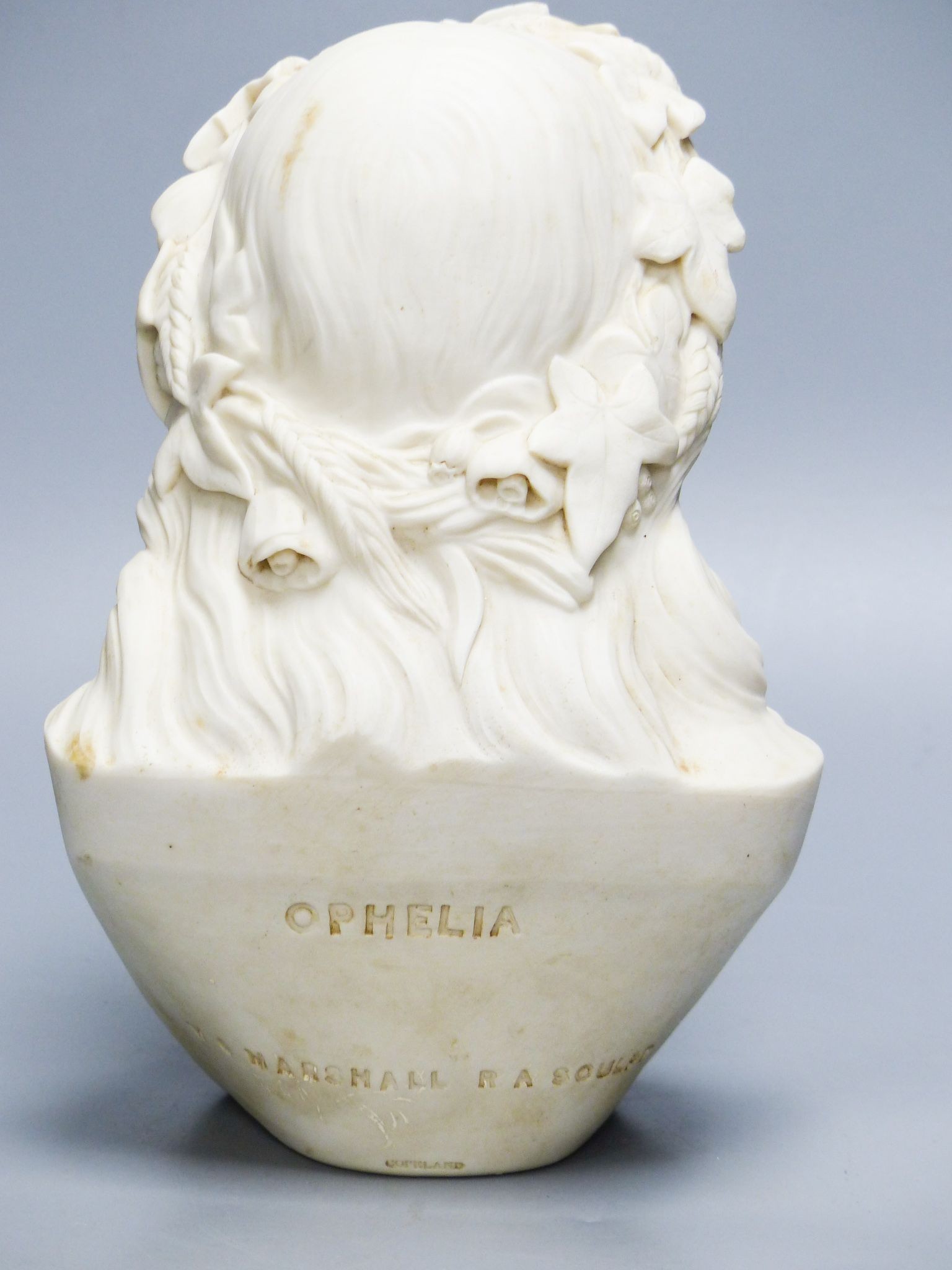 A Copeland Parian and bust of Ophelia, after W C Marshall, 23 cm high, lacking socle